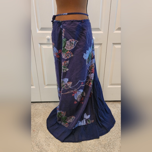 Aoyama Itchome Dark Blue Japanese Floral Print Wrap Floral Wrap Skirt Medium - Picture 1 of 5